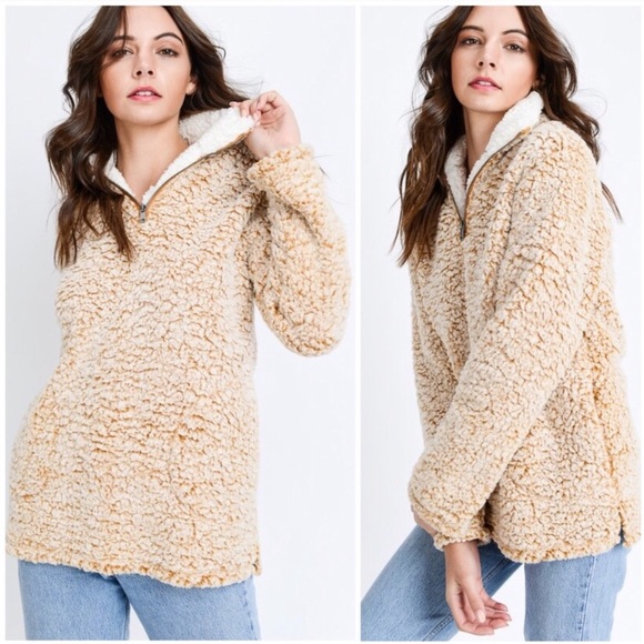 Last one! Teddy Bear Faux Sherpa 1/4 Zip Pullover - Picture 8 of 13